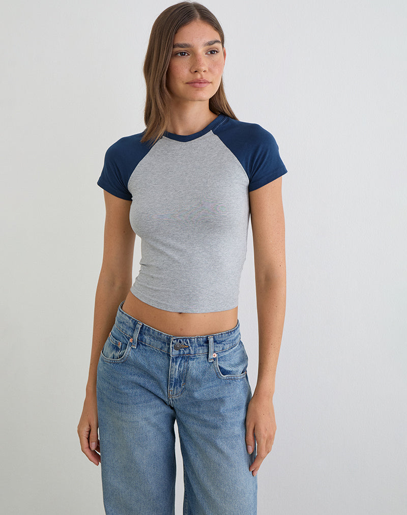 Agneta Tee in Grey Marl and Navy Combination