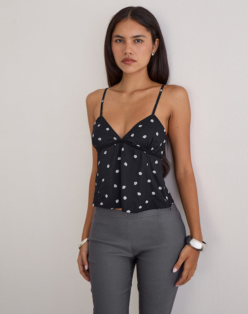 Bluesa Cami Top in Ditsy Rose Black