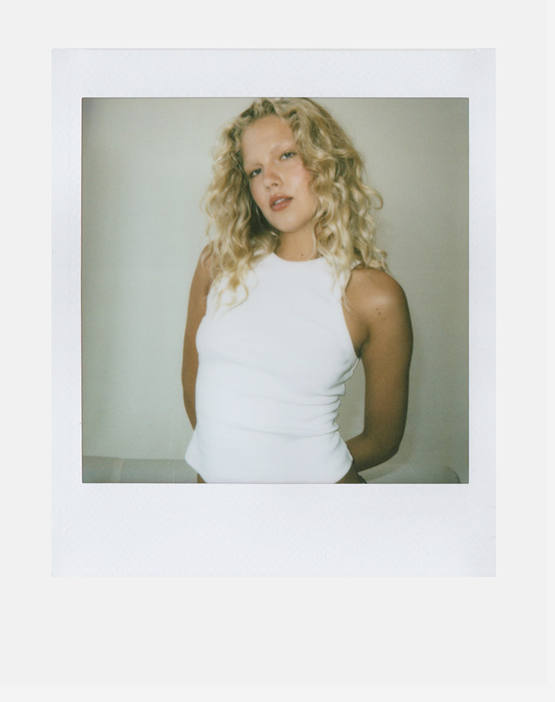 Cariter Racer Vest Top in Ribbed White