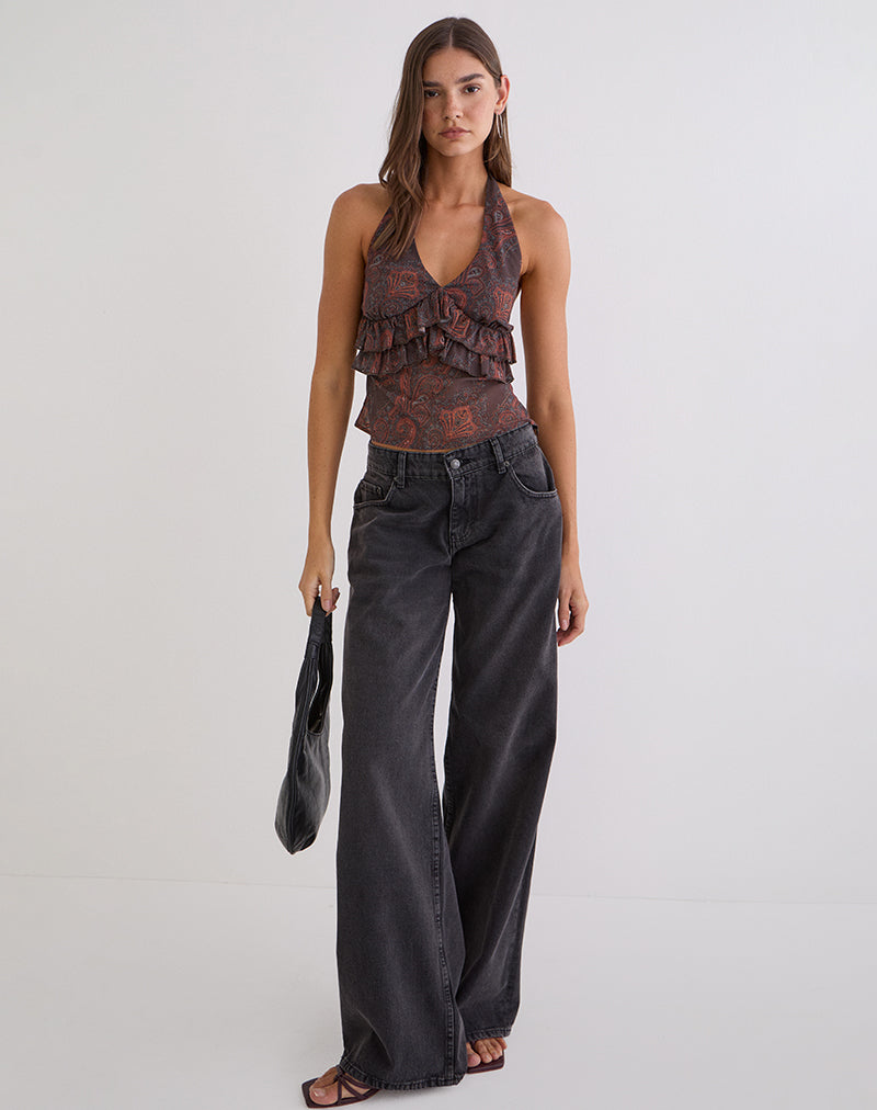 Casoya Top in Chiffon Royal Paisley Burgundy