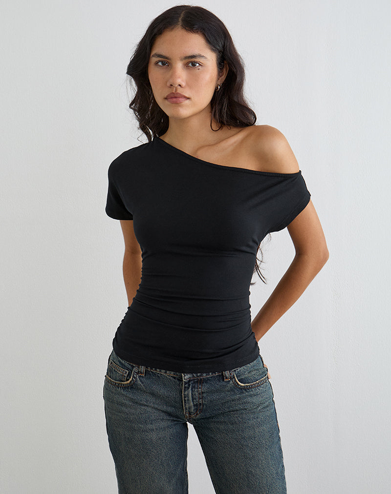 Danama One Shoulder Top in Jersey Black