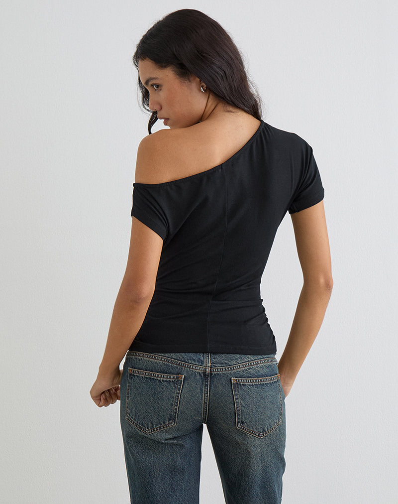 Danama One Shoulder Top in Jersey Black
