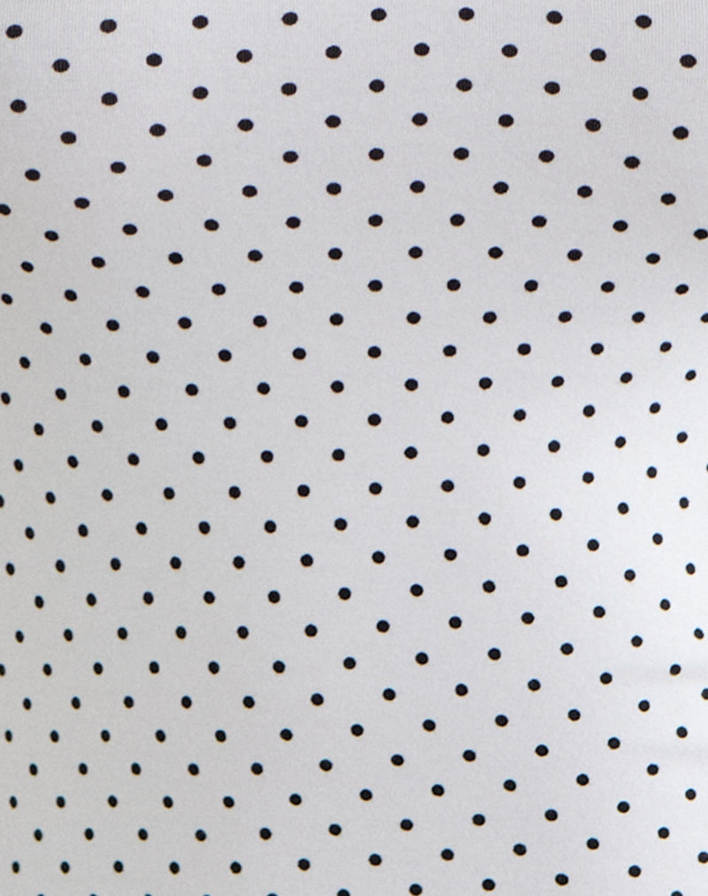 Delano Top in White with Micro Polka Black Print