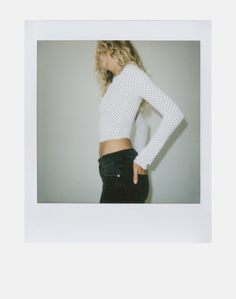 Delano Top in White with Micro Polka Black Print