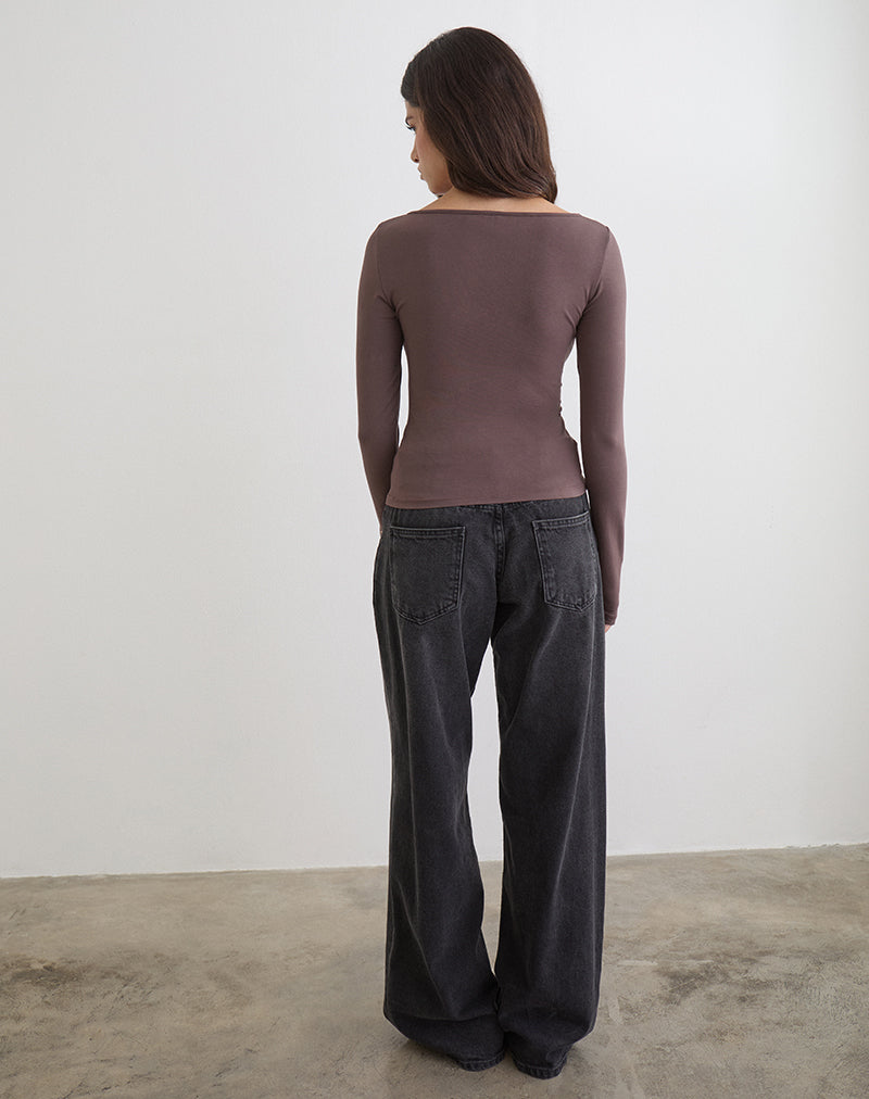 Donela Long Sleeve Top with Flower Ring in Coffee Quartz