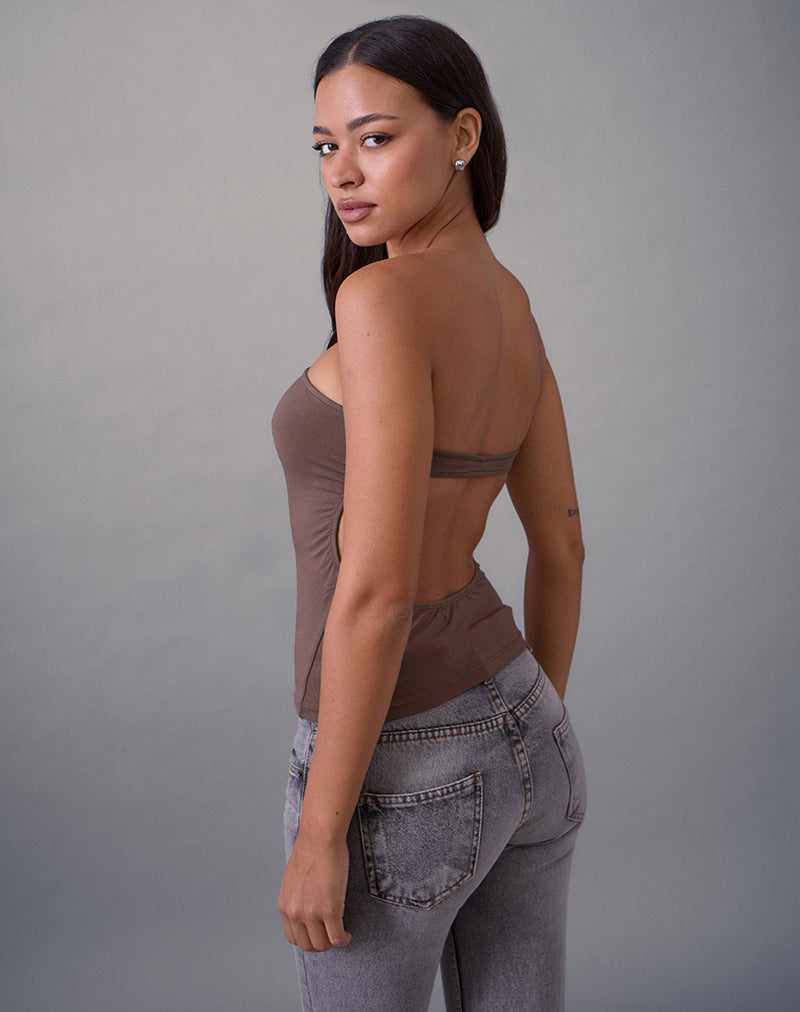Foster Bandeau Top in Rayon Jersey Deep Taupe