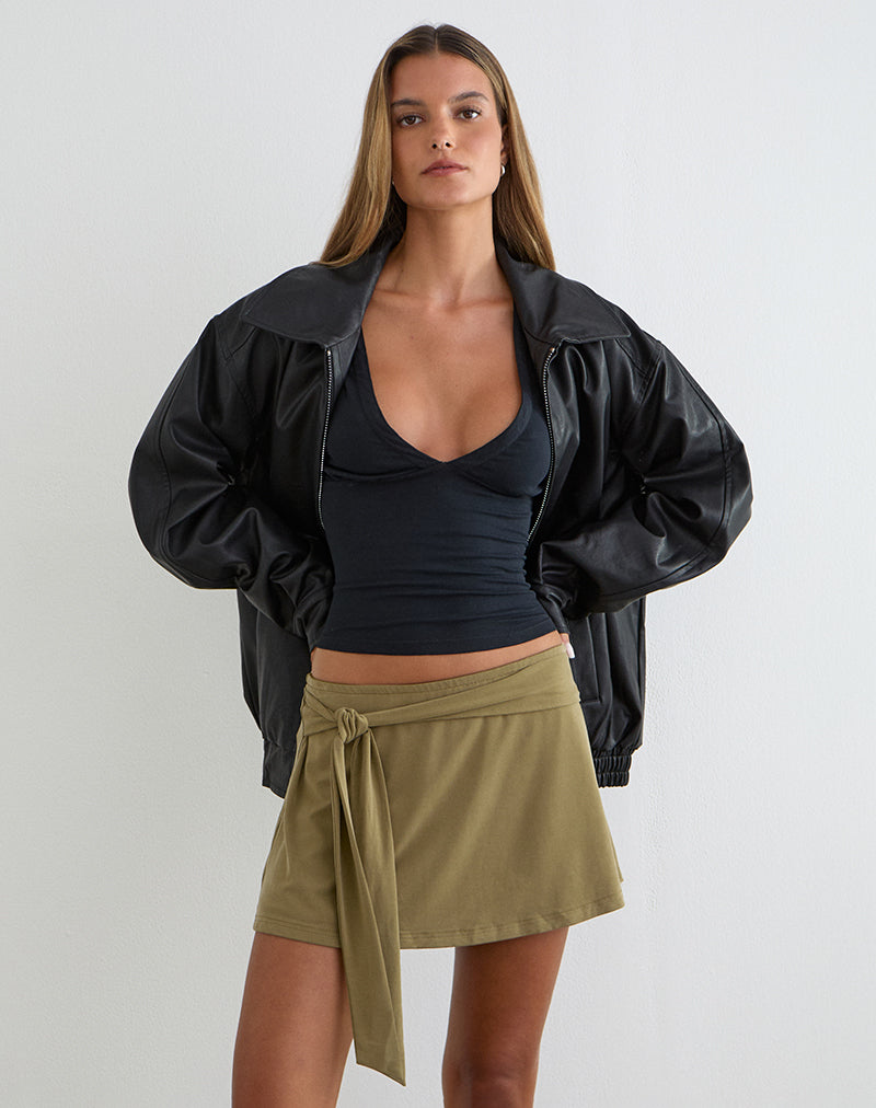 Grecia Tie Mini Skirt in Cupro Khaki