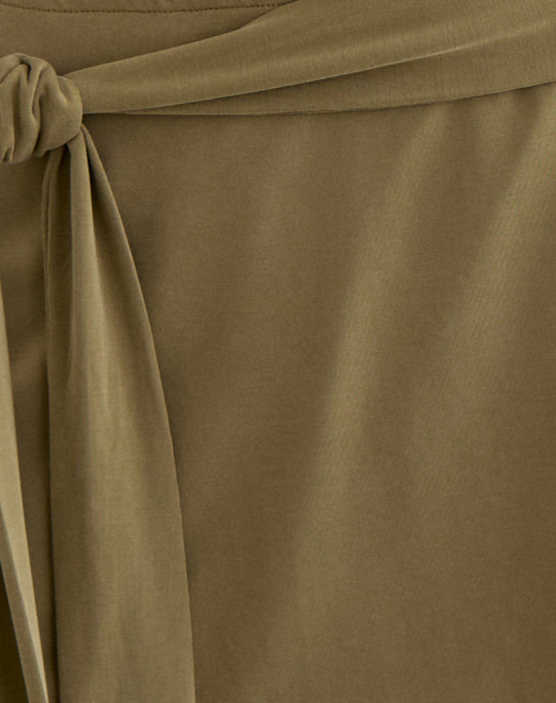 Grecia Tie Mini Skirt in Cupro Khaki