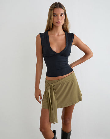 Grecia Tie Mini Skirt in Cupro Khaki
