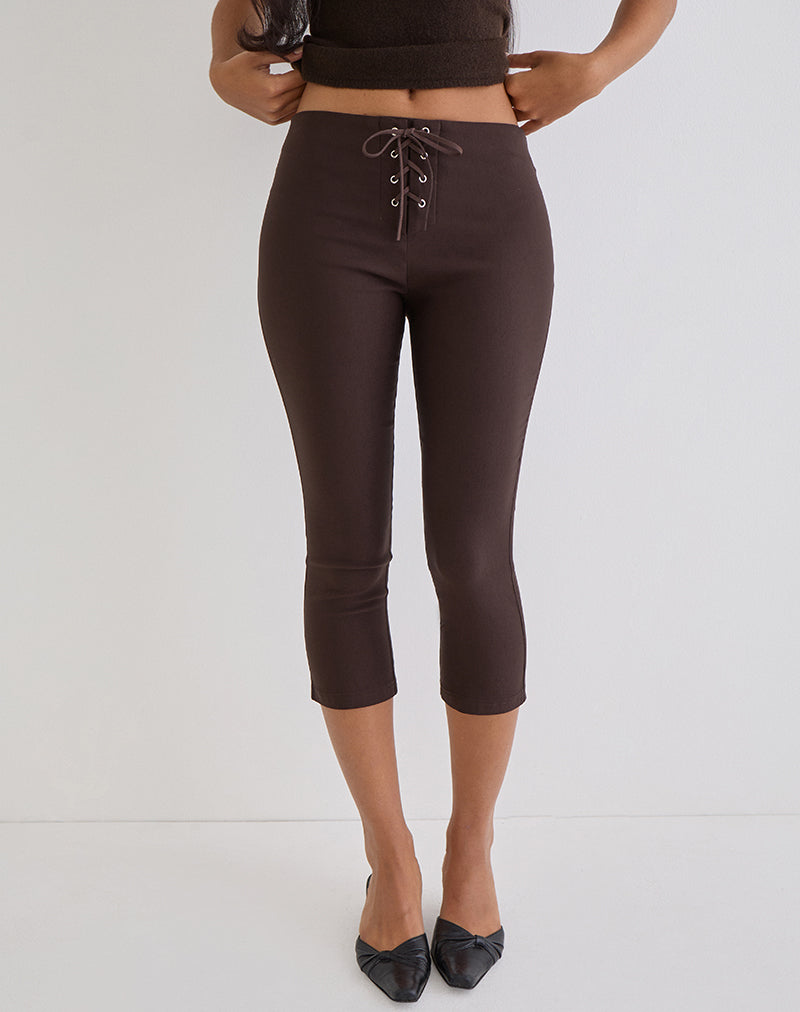 Aelva Lace Up Capri in Tailoring Dark Brown