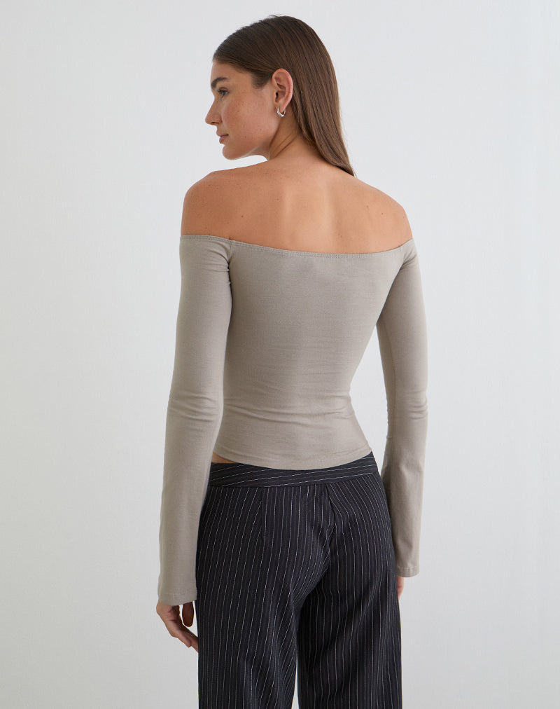 Ursuly Long Sleeve Bardot Top in Moon Rock