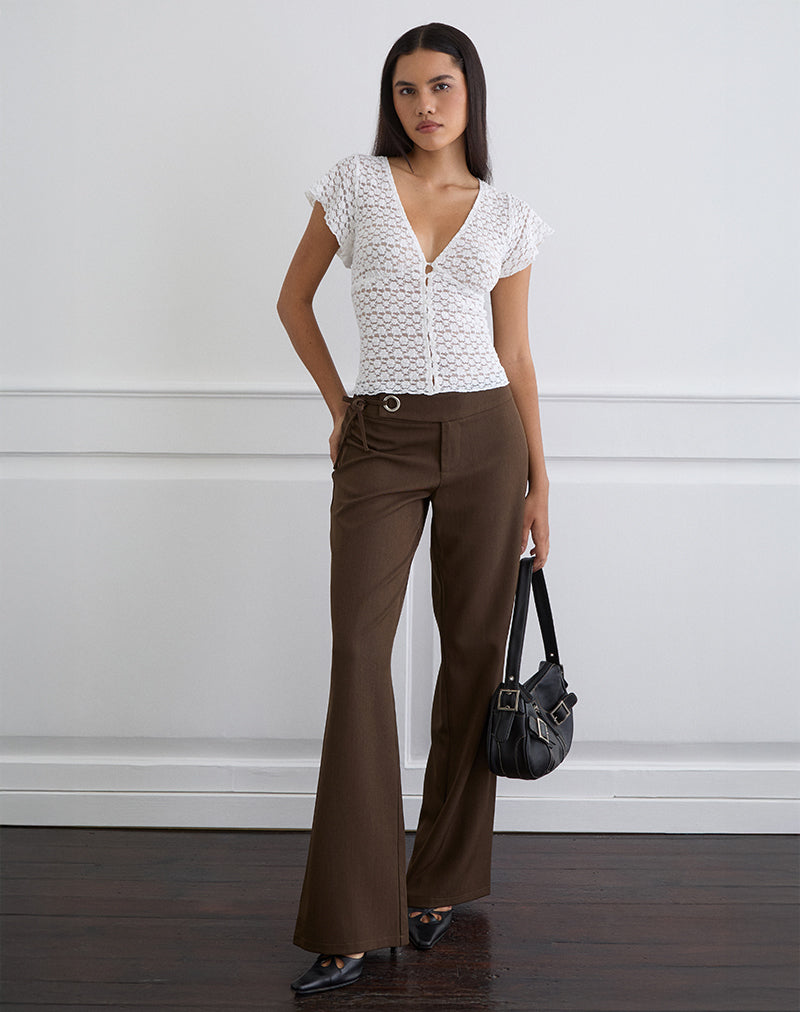 Yeslin V-Neck Button Up Top in Lace White